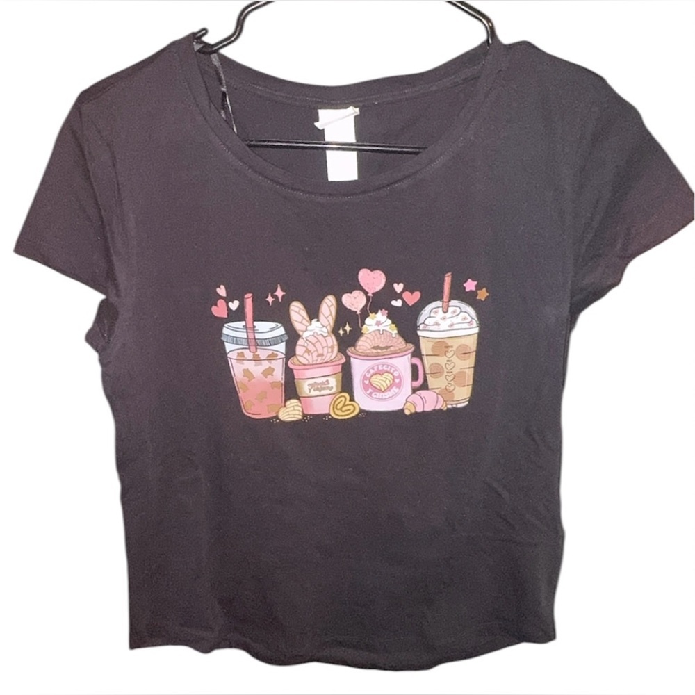 NEW- H&M Basics Slightly Dropped Shoulder Top-Custom Made Graphic “Coffee” - Picture 3 of 3